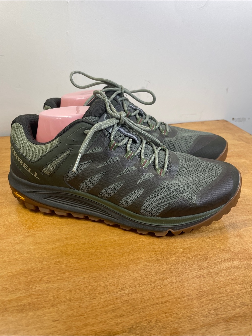 Men's Merrell Olive Green Trail Running Shoes. Size 10W